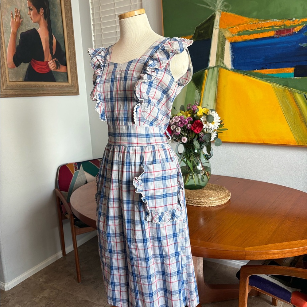 Vintage 50’s Plaid Ruffle Apron Dress - Picture 8 of 12